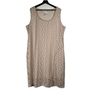 Stitch Btween Women's Lace Dress‎ 3X Tan Sleeveless Shift Wedding Semi-formal